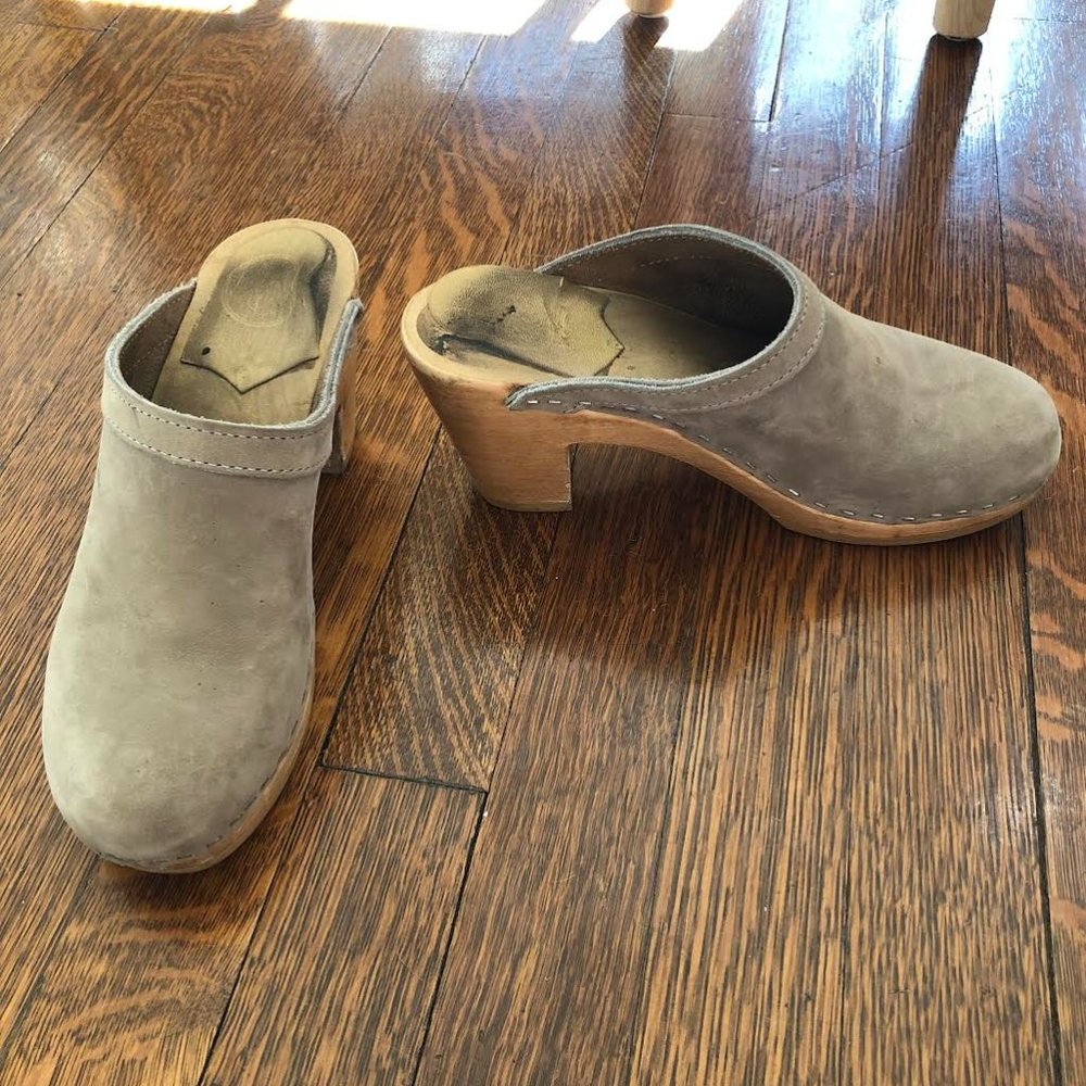 No.6 Old School Clog on High Heel in Blue/Gray Suede | Size 37